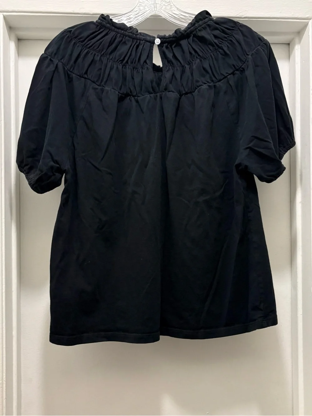 J. Crew Black Smocked Neck Short Sleeve Blouse Women’s Medium Casual, Grunge,